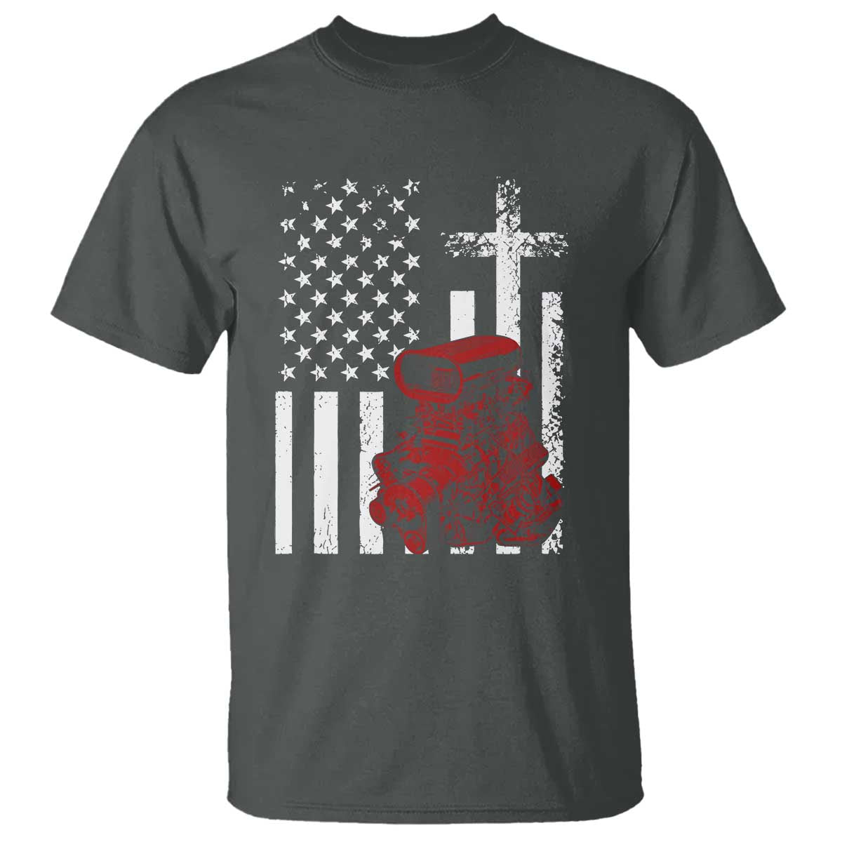Classic Big Block Blower T Shirt Patriotic Racing Engine American Flag Christian Cross TS14 Dark Heather Print Your Wear