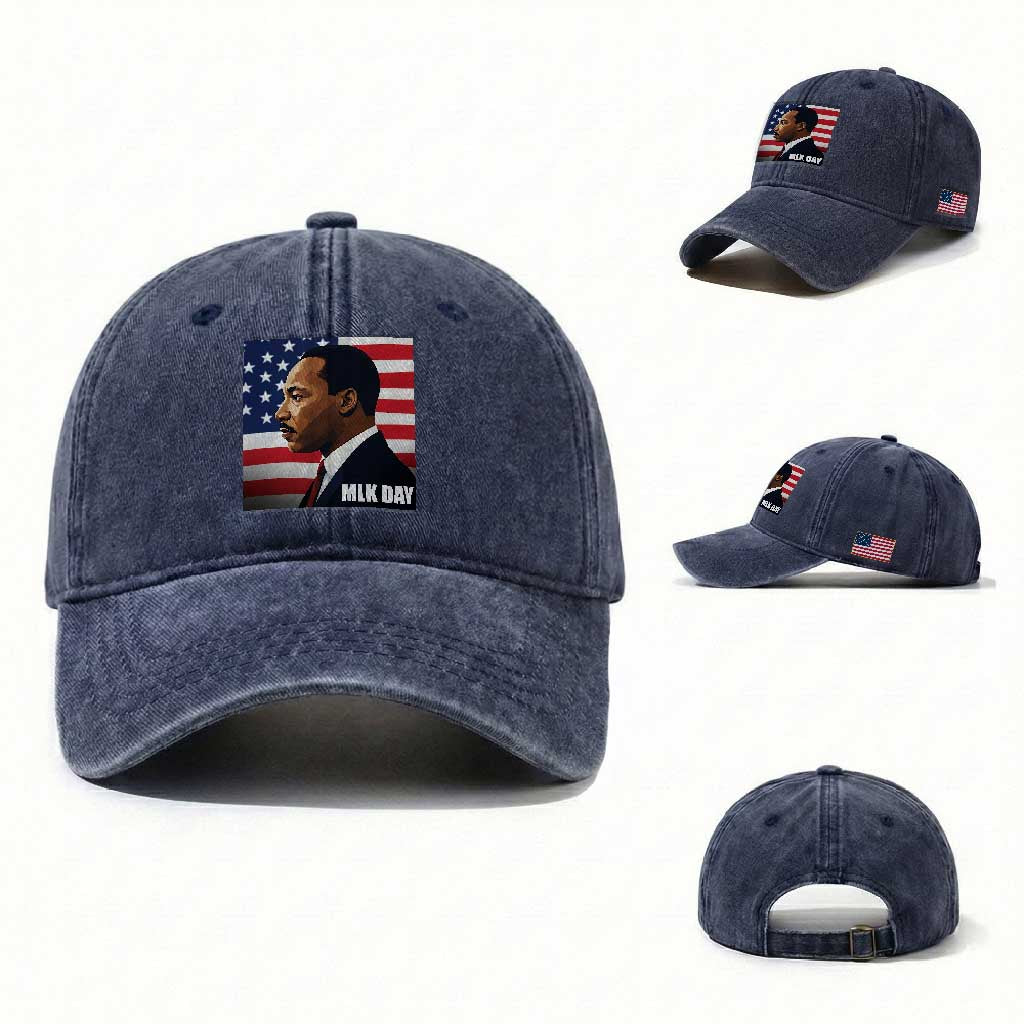 Martin Luther King Jr Washed Cotton Baseball Cap Human Rights TS14 Washed Cap Universal Fit Navy Print Your Wear
