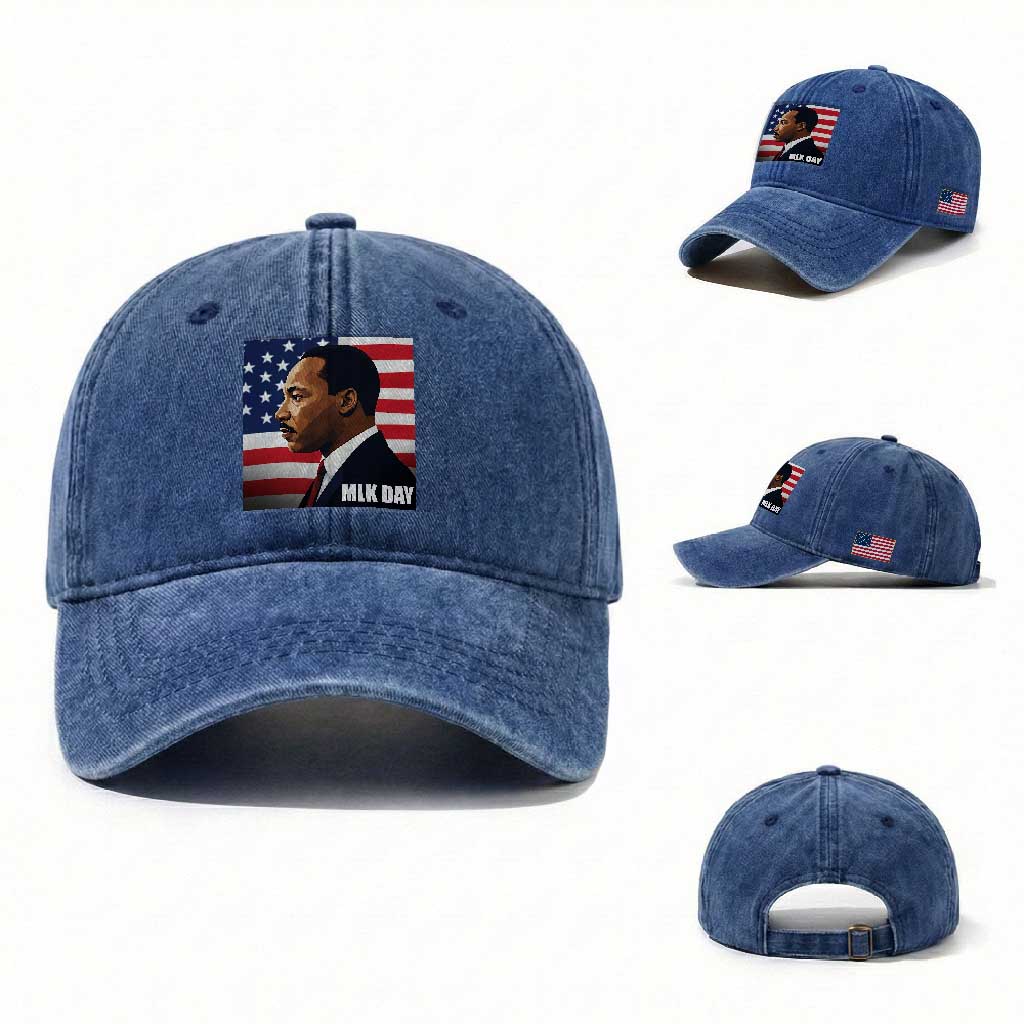 Martin Luther King Jr Washed Cotton Baseball Cap Human Rights TS14 Washed Cap Universal Fit Royal Blue Print Your Wear