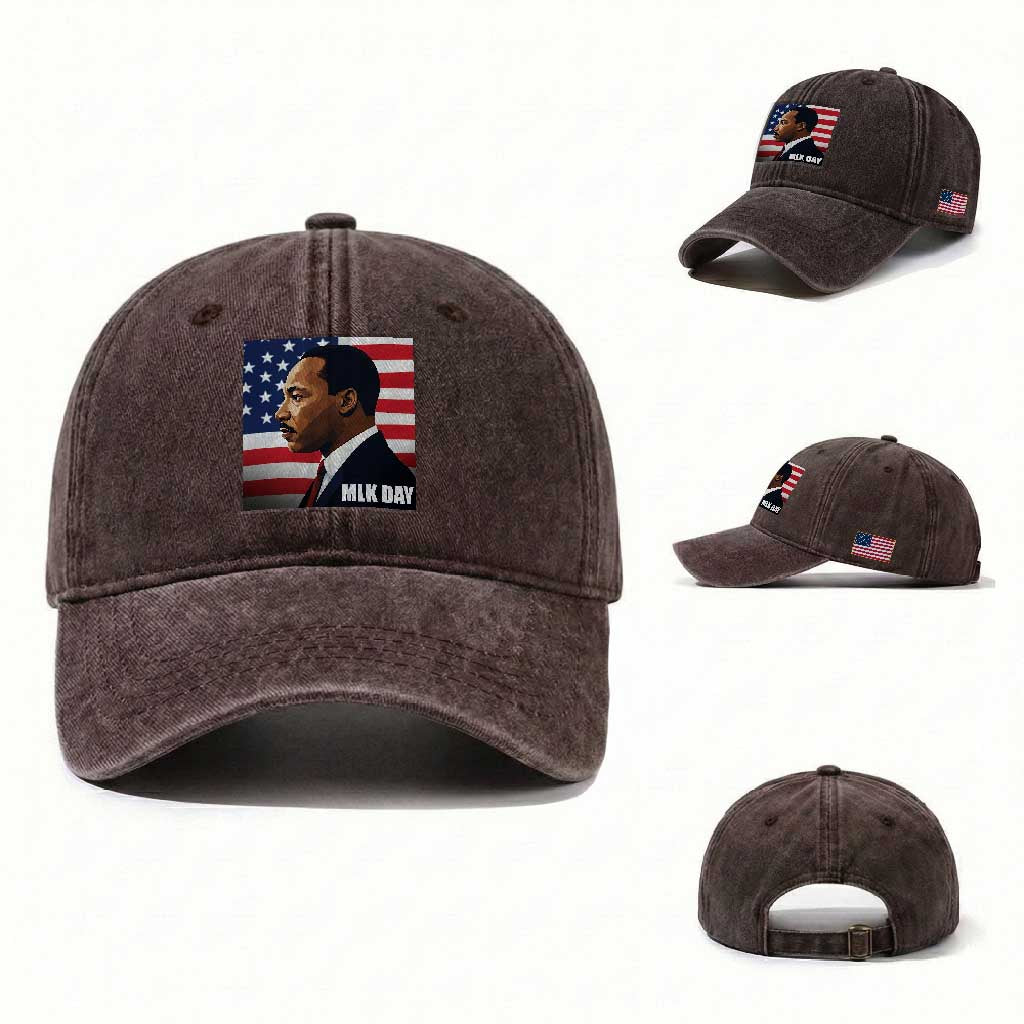 Martin Luther King Jr Washed Cotton Baseball Cap Human Rights TS14 Washed Cap Universal Fit Dark Brown Print Your Wear