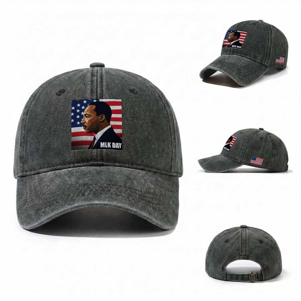 Martin Luther King Jr Washed Cotton Baseball Cap Human Rights TS14 Washed Cap Universal Fit Dark Green Print Your Wear