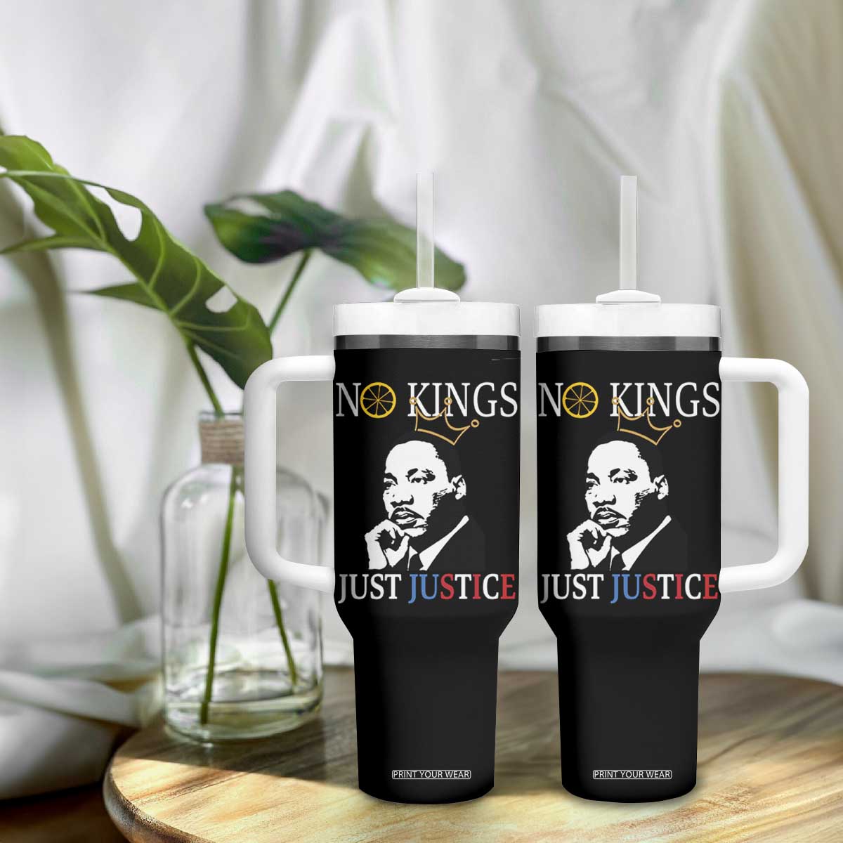 Martin Luther King Jr Tumbler With Handle No Kings Just Justice TS14 Print Your Wear