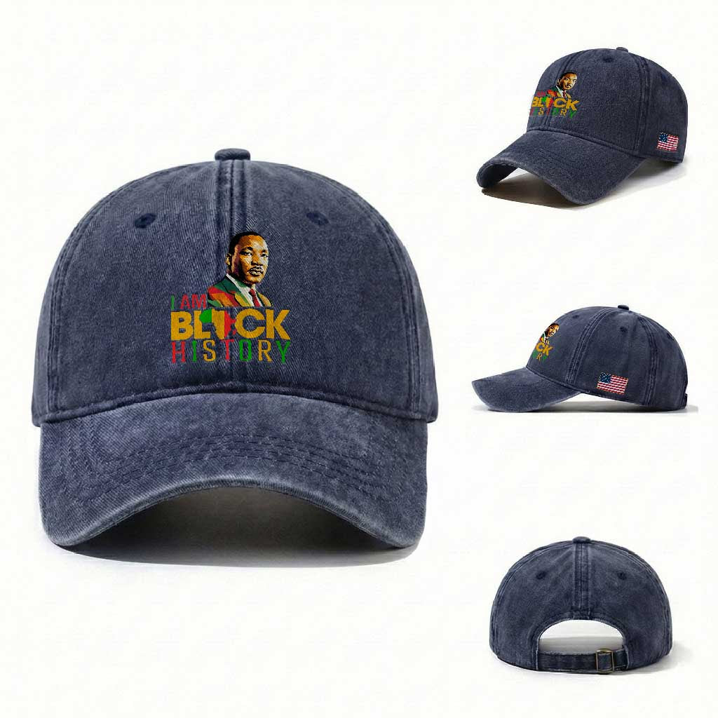 I Am Black History Washed Cotton Baseball Cap Martin Luther Jr King African American Pride TS14 Washed Cap Universal Fit Navy Print Your Wear