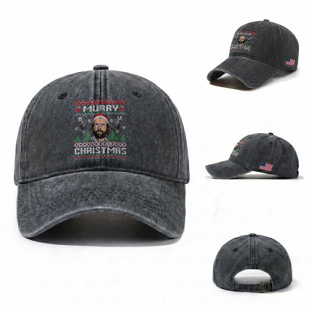 Murray Christmas Washed Cotton Baseball Cap Funny Stranger Holiday Meme TS14 Washed Cap Universal Fit Dark Gray Print Your Wear