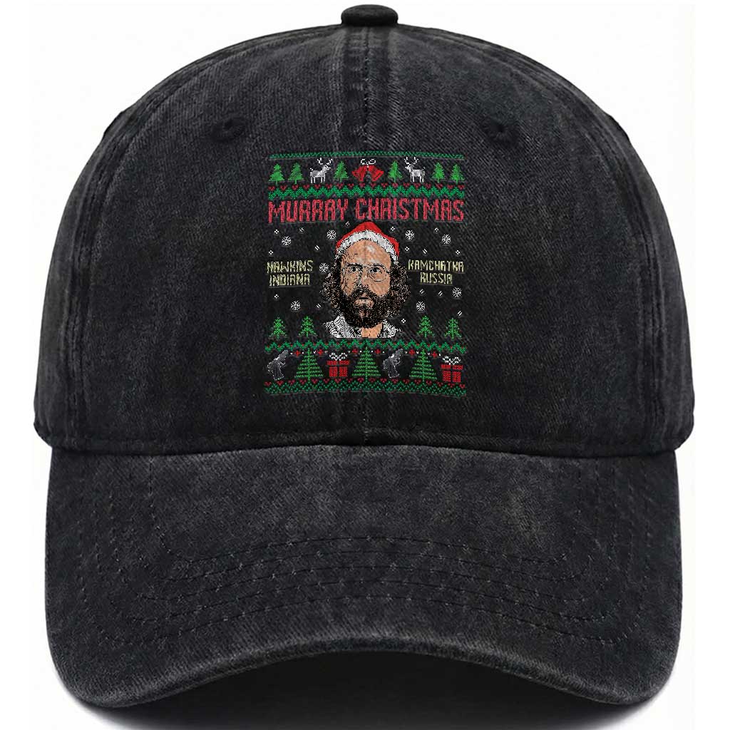Stranger Christmas Washed Cotton Baseball Cap Funny Murray Hawkins TS14 Washed Cap Universal Fit Black Print Your Wear