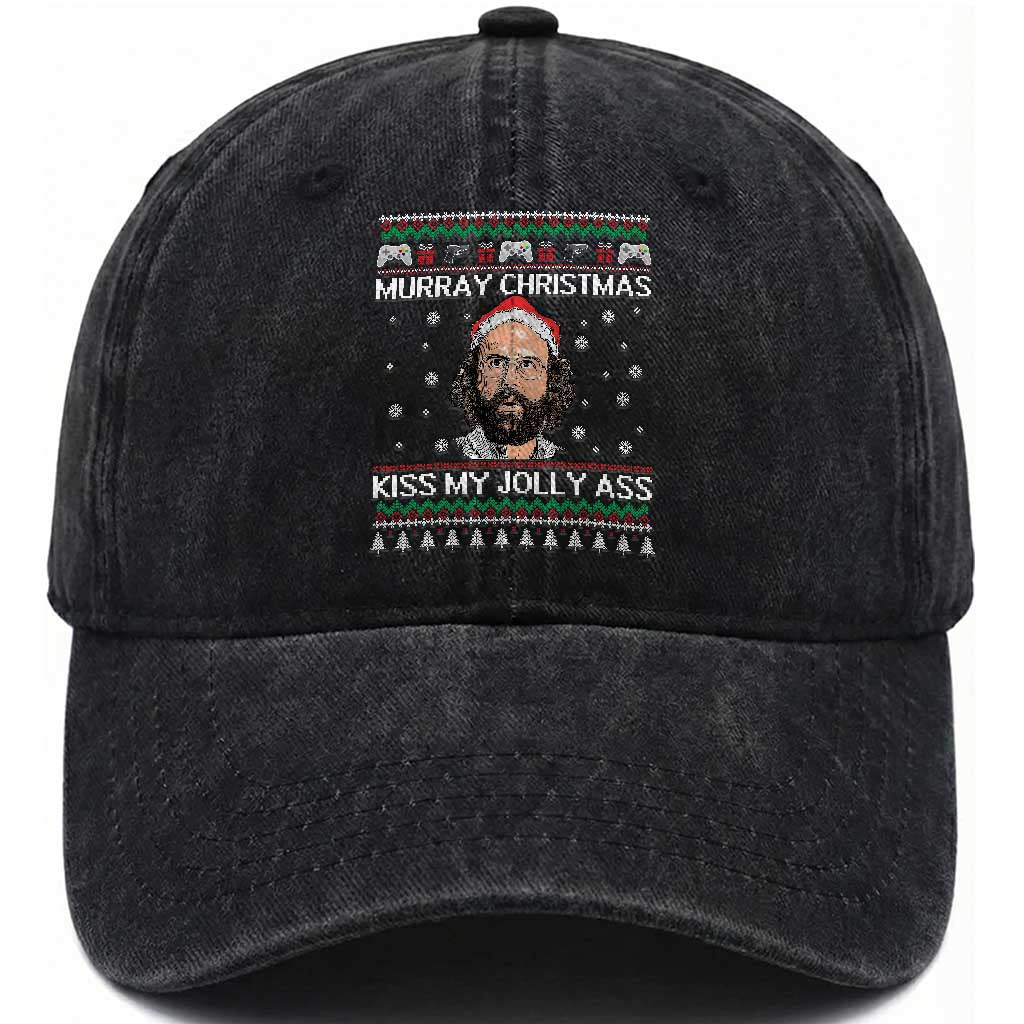 Stranger Christmas Washed Cotton Baseball Cap Santa Murray Kiss My Jolly Ass TS14 Washed Cap Universal Fit Black Print Your Wear