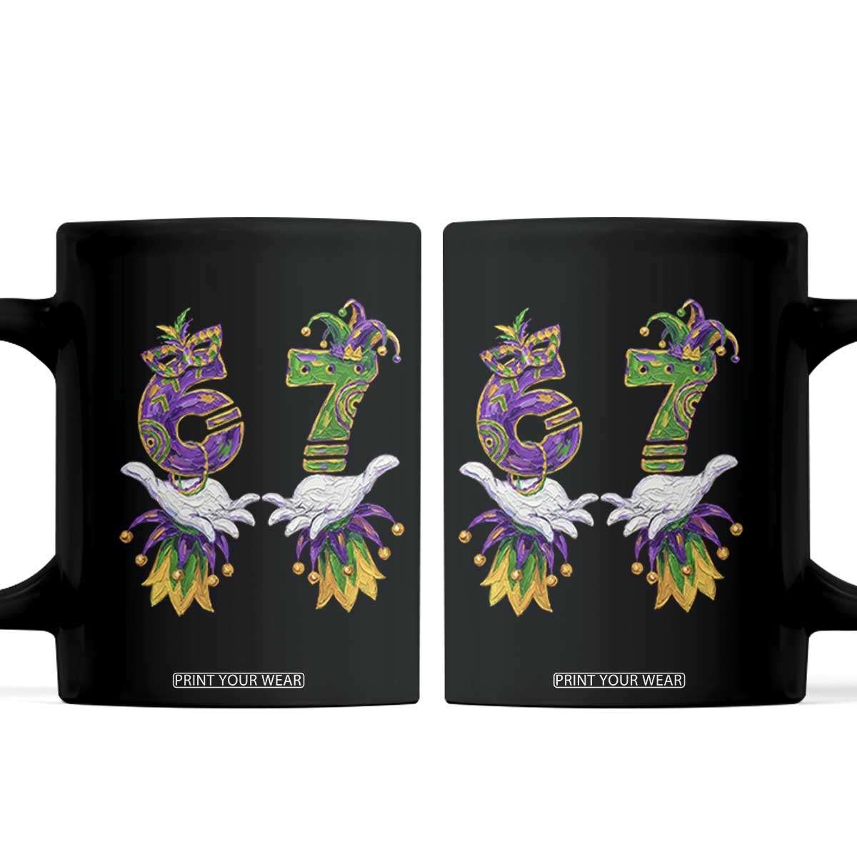 67 Mardi Gras Meme Coffee Mug Funny Six Seven Hand Carnival Trendy TS14 Black Print Your Wear
