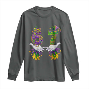 67 Mardi Gras Meme Long Sleeve Shirt Funny Six Seven Hand Carnival Trendy TS14 Dark Heather Print Your Wear