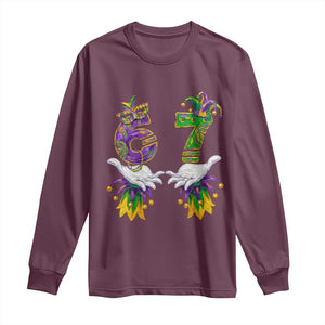 67 Mardi Gras Meme Long Sleeve Shirt Funny Six Seven Hand Carnival Trendy TS14 Maroon Print Your Wear