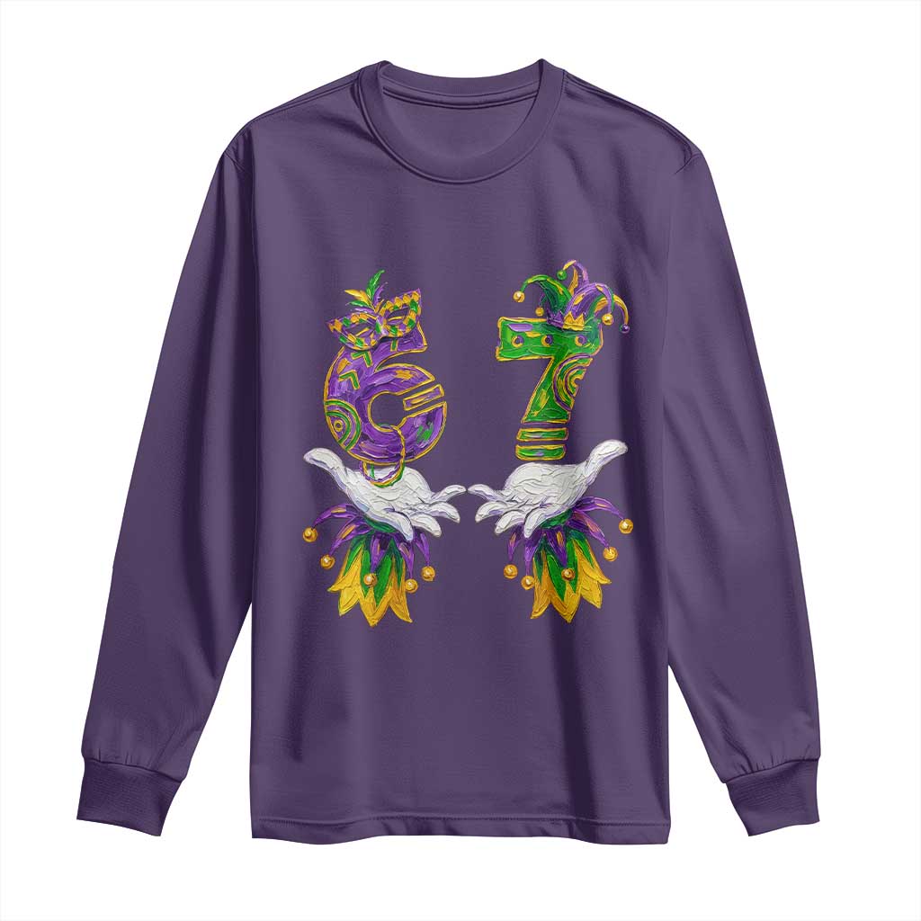 67 Mardi Gras Meme Long Sleeve Shirt Funny Six Seven Hand Carnival Trendy TS14 Purple Print Your Wear