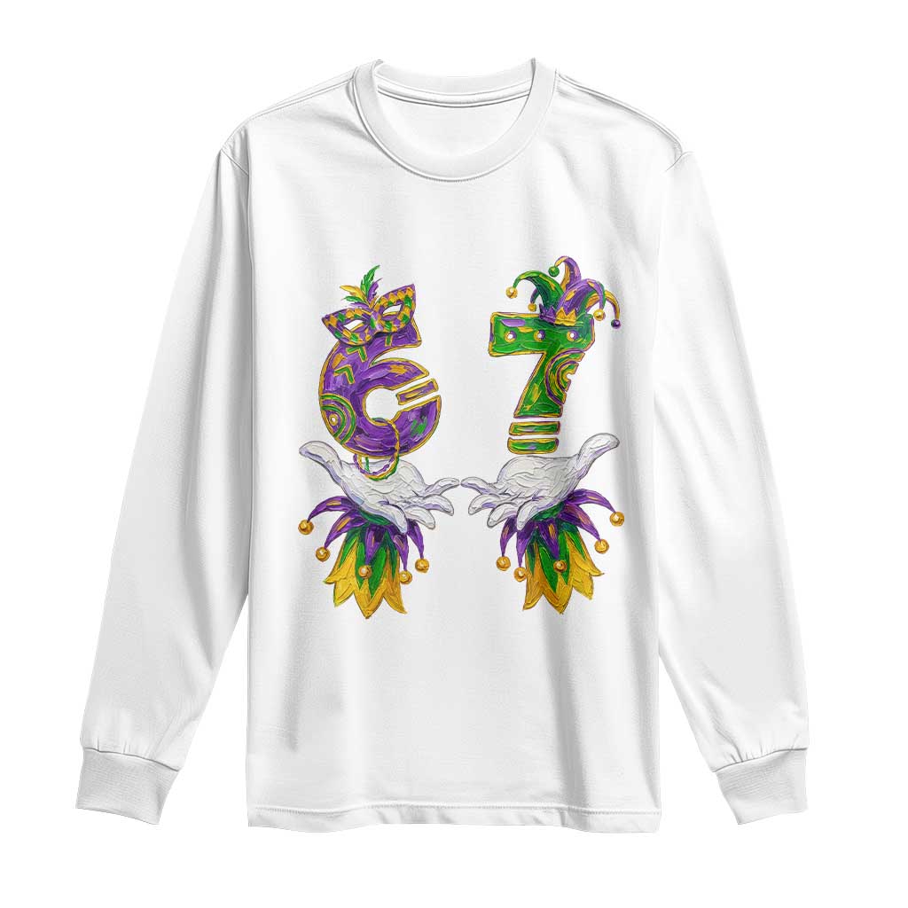 67 Mardi Gras Meme Long Sleeve Shirt Funny Six Seven Hand Carnival Trendy TS14 White Print Your Wear