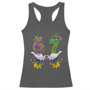 67 Mardi Gras Meme Racerback Tank Top Funny Six Seven Hand Carnival Trendy TS14 Dark Heather Print Your Wear