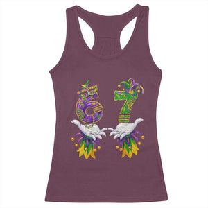 67 Mardi Gras Meme Racerback Tank Top Funny Six Seven Hand Carnival Trendy TS14 Maroon Print Your Wear