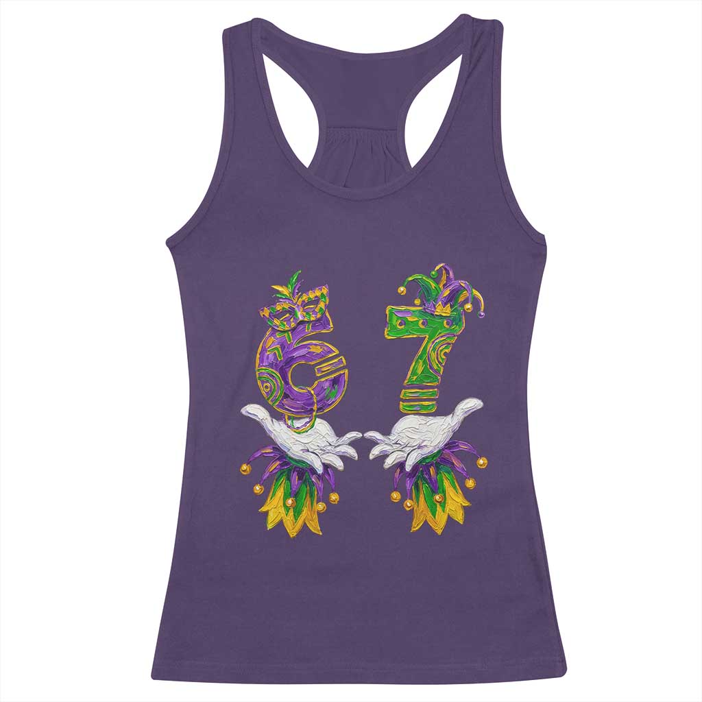 67 Mardi Gras Meme Racerback Tank Top Funny Six Seven Hand Carnival Trendy TS14 Purple Print Your Wear