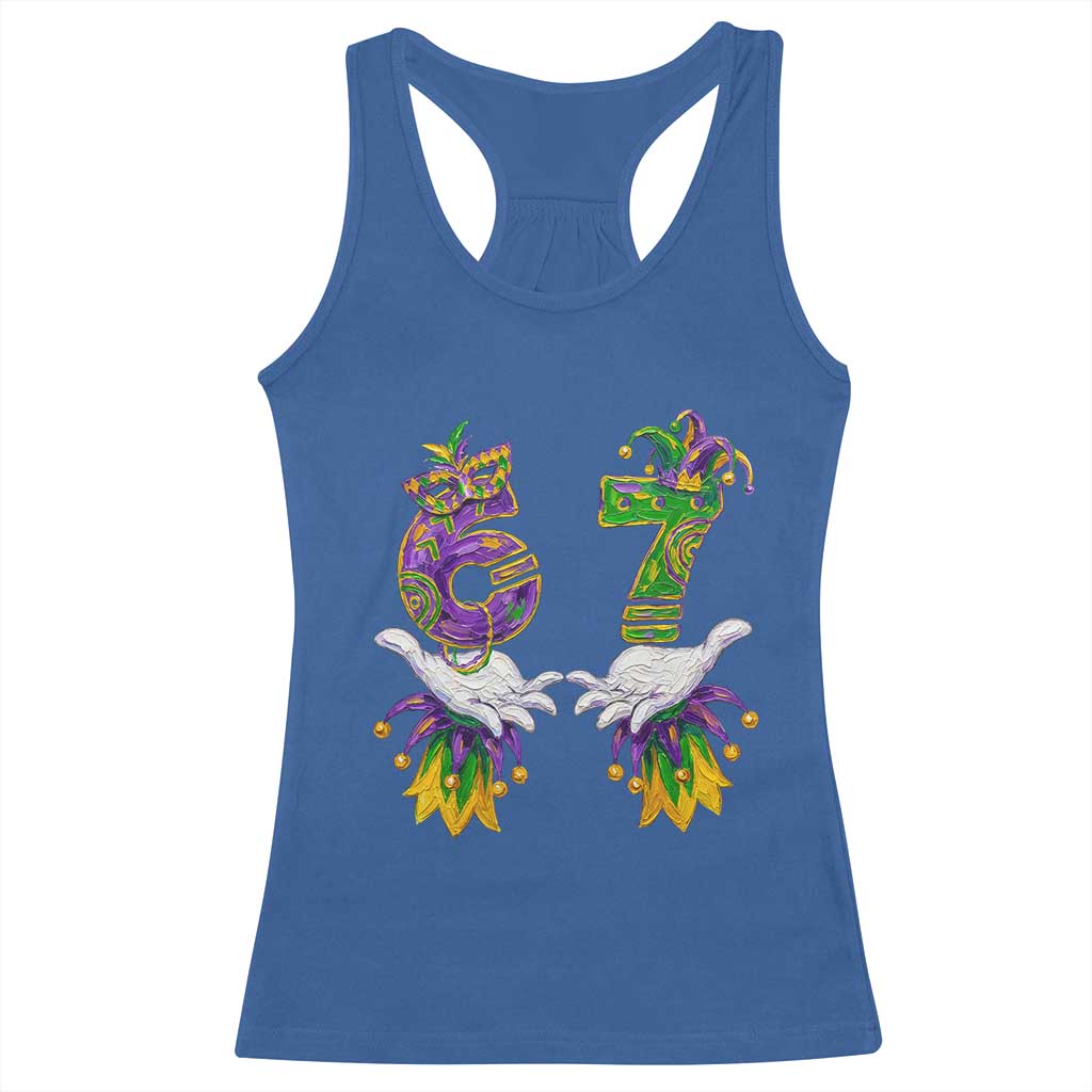 67 Mardi Gras Meme Racerback Tank Top Funny Six Seven Hand Carnival Trendy TS14 Royal Blue Print Your Wear