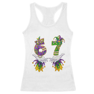 67 Mardi Gras Meme Racerback Tank Top Funny Six Seven Hand Carnival Trendy TS14 White Print Your Wear
