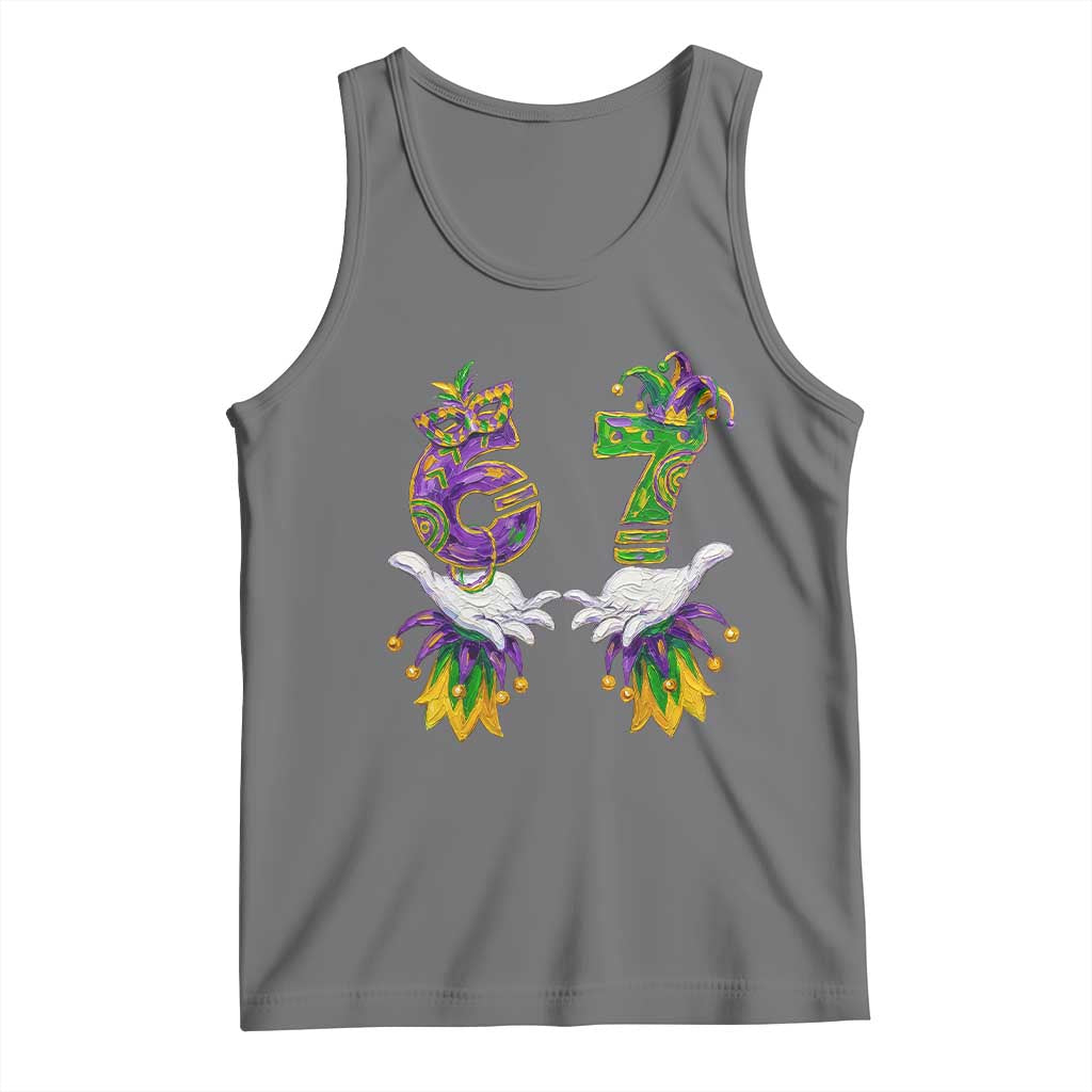 67 Mardi Gras Meme Tank Top Funny Six Seven Hand Carnival Trendy TS14 Black Heather Print Your Wear