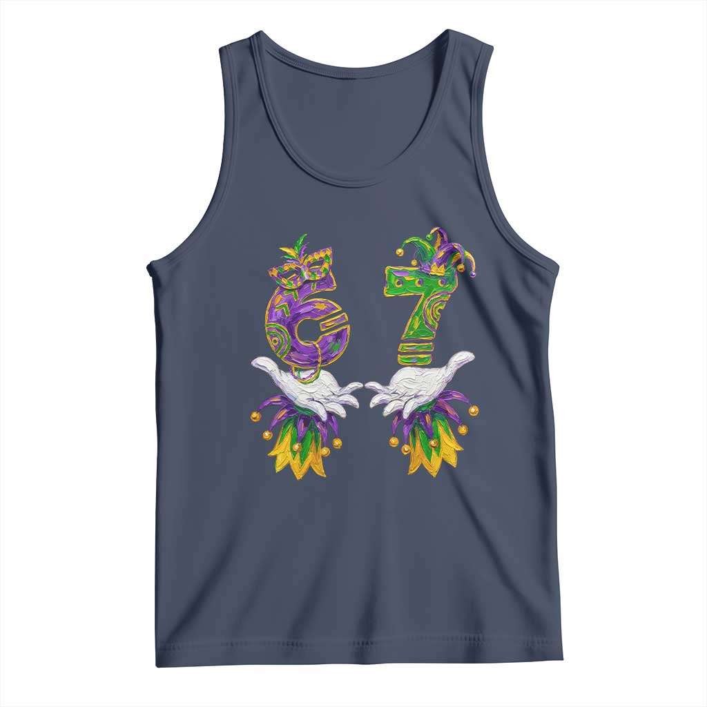 67 Mardi Gras Meme Tank Top Funny Six Seven Hand Carnival Trendy TS14 Navy Print Your Wear