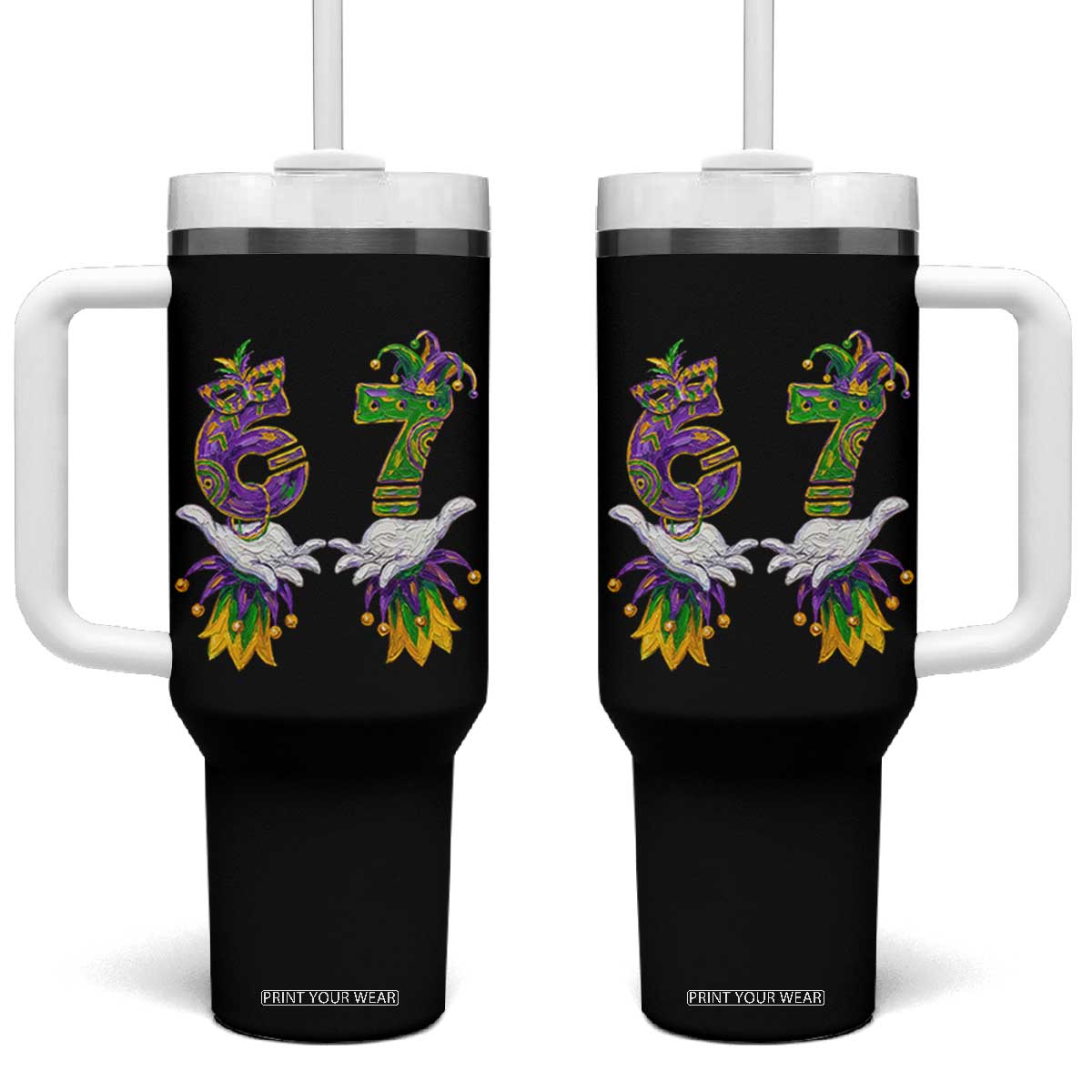 67 Mardi Gras Meme Tumbler With Handle Funny Six Seven Hand Carnival Trendy TS14 One Size: 40 oz Black Print Your Wear