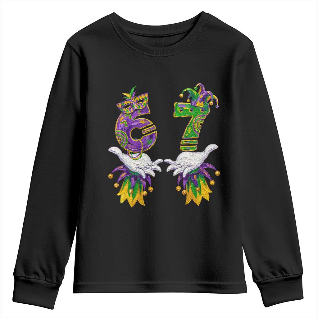 67 Mardi Gras Meme Youth Sweatshirt Funny Six Seven Hand Carnival Trendy TS14 Black Print Your Wear