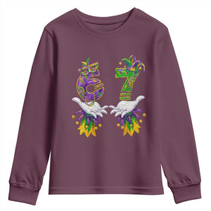 67 Mardi Gras Meme Youth Sweatshirt Funny Six Seven Hand Carnival Trendy TS14 Maroon Print Your Wear