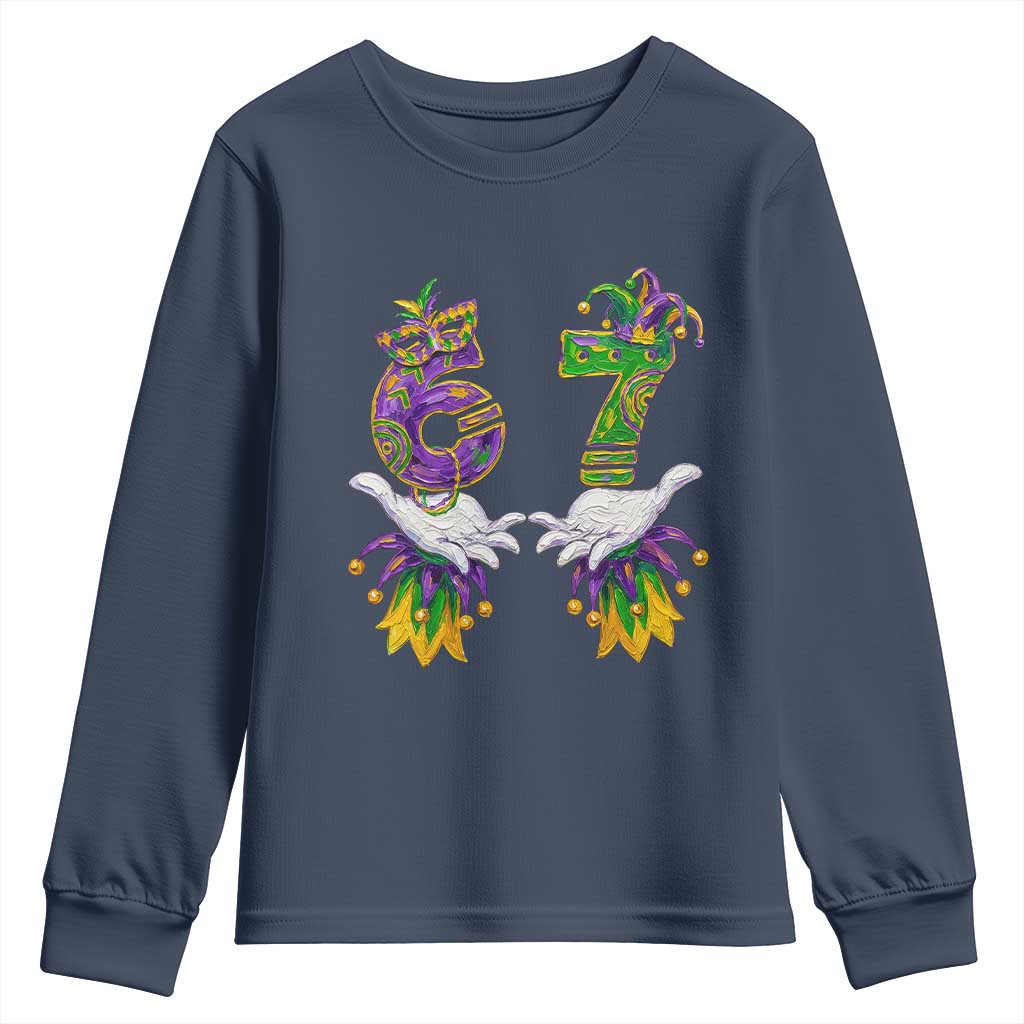 67 Mardi Gras Meme Youth Sweatshirt Funny Six Seven Hand Carnival Trendy TS14 Navy Print Your Wear
