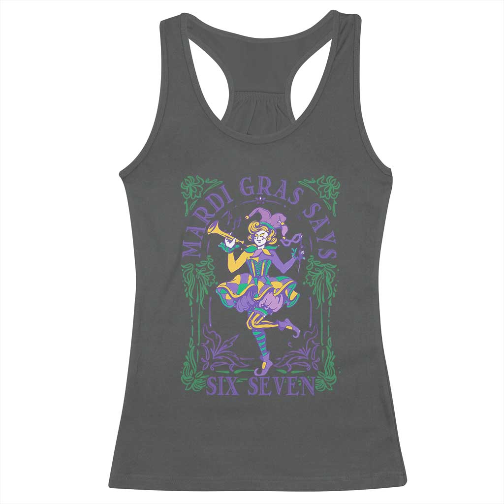 67 Mardi Gras Racerback Tank Top Funny Six Seven Carnival Trendy TS14 Dark Heather Print Your Wear