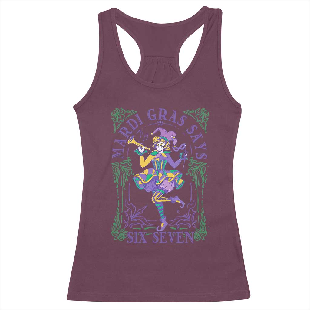 67 Mardi Gras Racerback Tank Top Funny Six Seven Carnival Trendy TS14 Maroon Print Your Wear