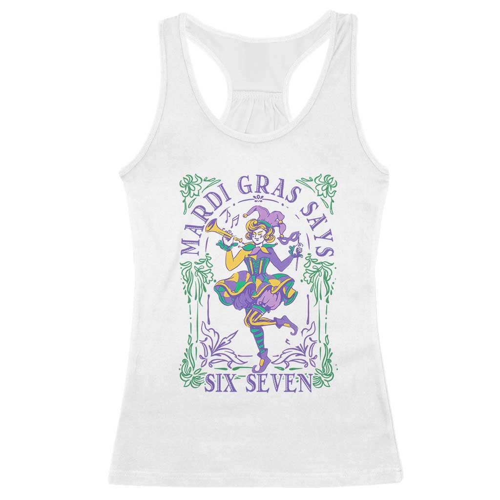 67 Mardi Gras Racerback Tank Top Funny Six Seven Carnival Trendy TS14 White Print Your Wear