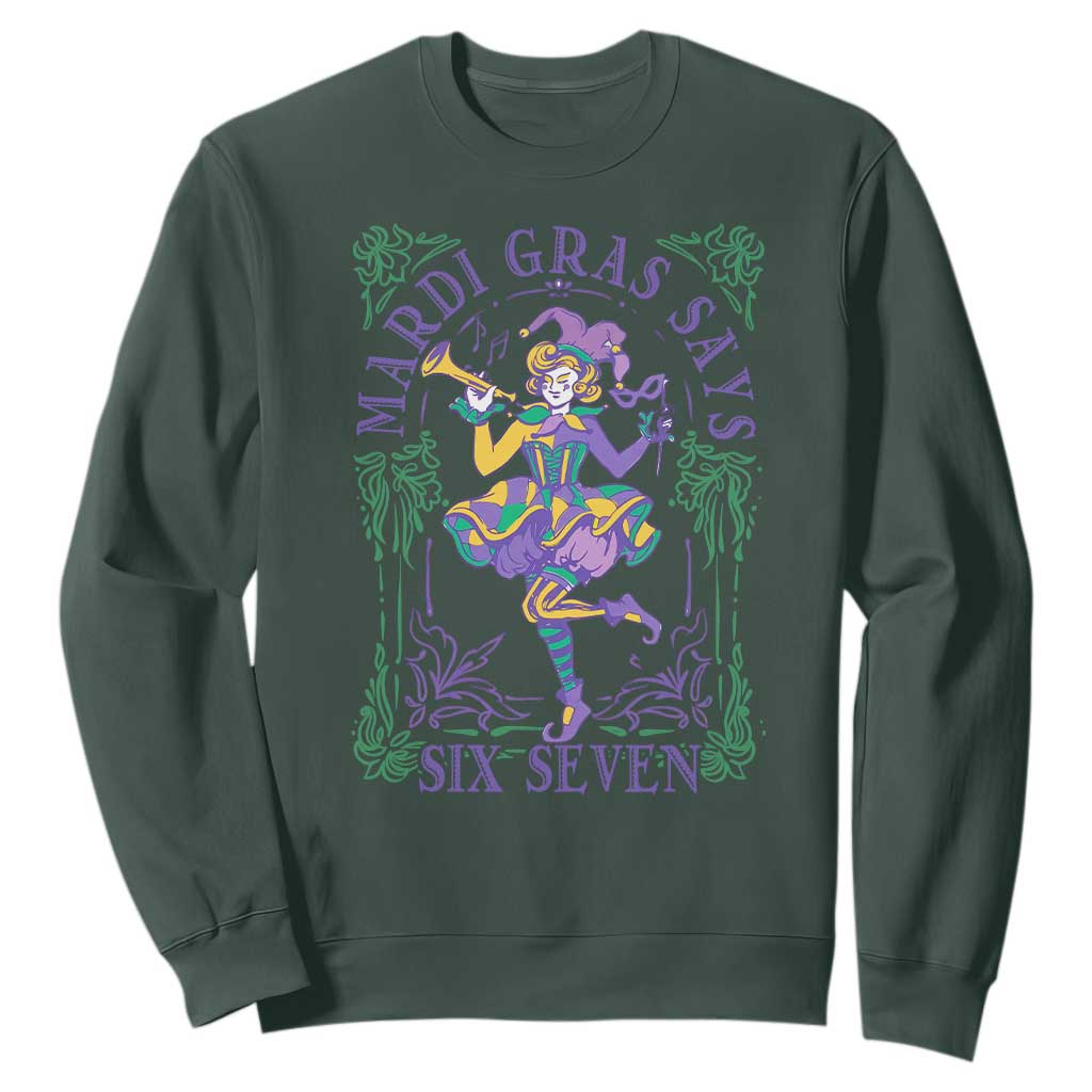 67 Mardi Gras Sweatshirt Funny Six Seven Carnival Trendy TS14 Dark Forest Green Print Your Wear