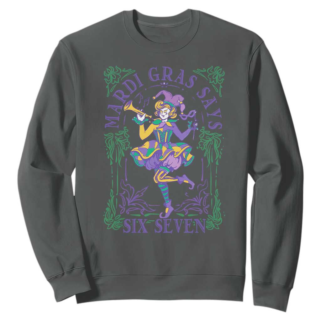 67 Mardi Gras Sweatshirt Funny Six Seven Carnival Trendy TS14 Dark Heather Print Your Wear