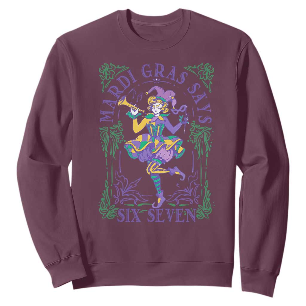67 Mardi Gras Sweatshirt Funny Six Seven Carnival Trendy TS14 Maroon Print Your Wear