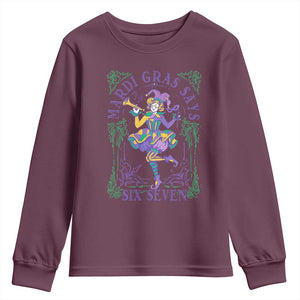 67 Mardi Gras Youth Sweatshirt Funny Six Seven Carnival Trendy TS14 Maroon Print Your Wear