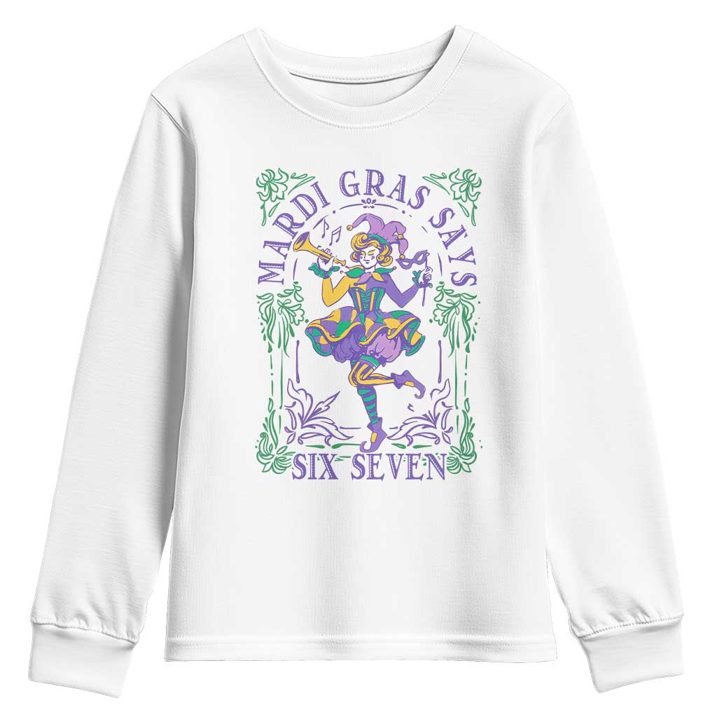 67 Mardi Gras Youth Sweatshirt Funny Six Seven Carnival Trendy TS14 White Print Your Wear
