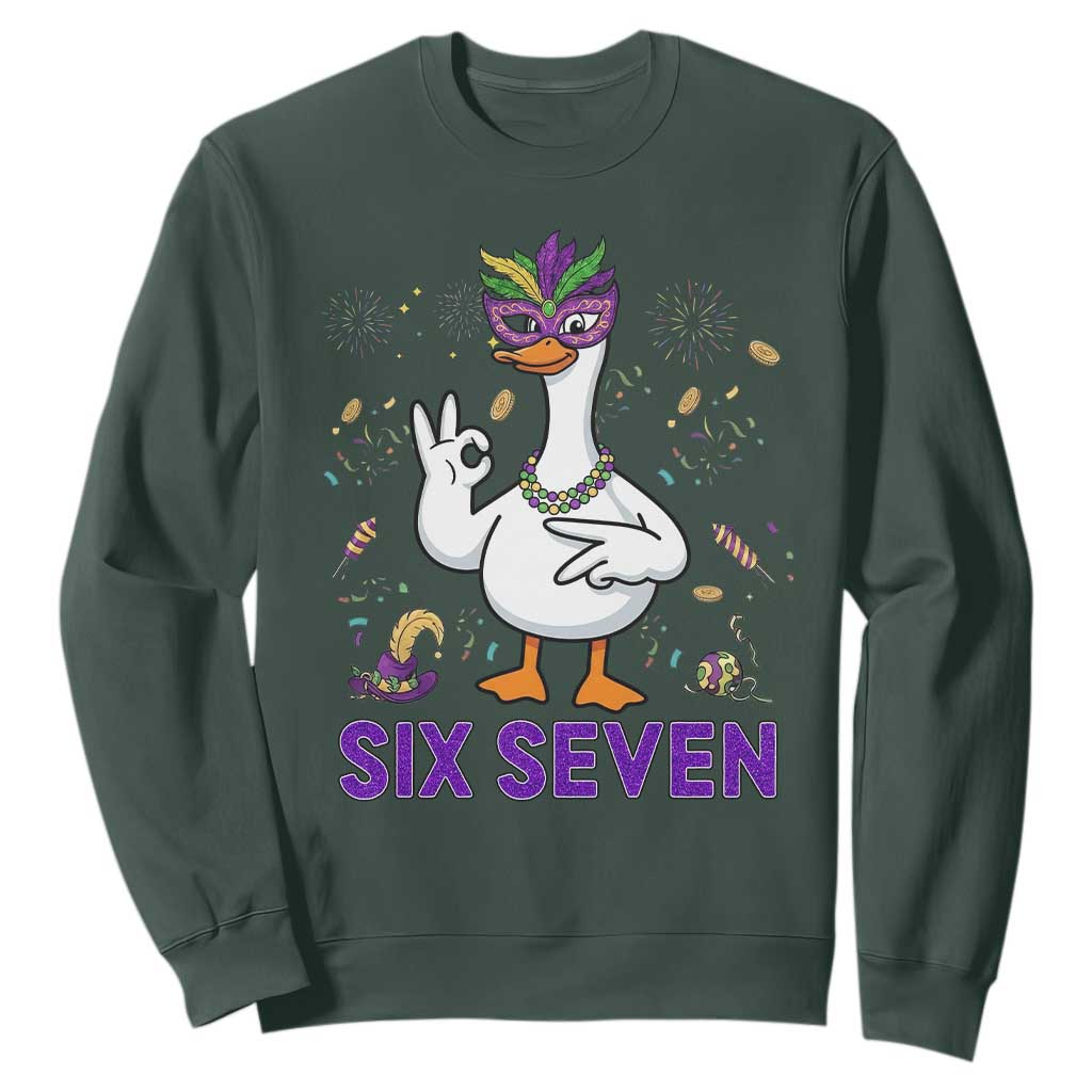 67 Mardi Gras Sweatshirt Funny Goose Meme Carnival Trendy TS14 Dark Forest Green Print Your Wear