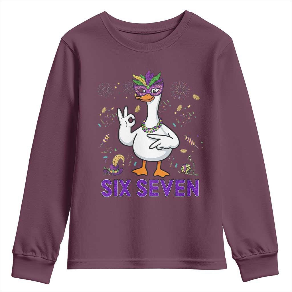 67 Mardi Gras Youth Sweatshirt Funny Goose Meme Carnival Trendy TS14 Maroon Print Your Wear