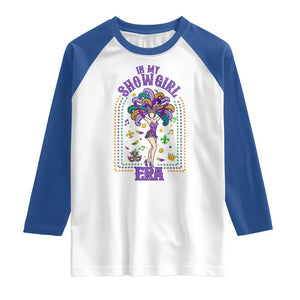 Mardi Gras Queen Raglan Shirt In My Showgirl Era TS14 White Royal Print Your Wear