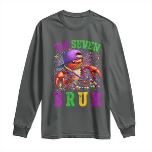 67 Mardi Gras Long Sleeve Shirt Funny Crawfish Six Seven Bruh Meme TS14 Dark Heather Print Your Wear