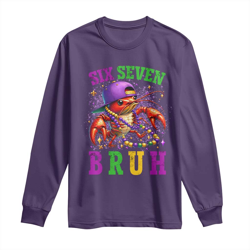 67 Mardi Gras Long Sleeve Shirt Funny Crawfish Six Seven Bruh Meme TS14 Purple Print Your Wear