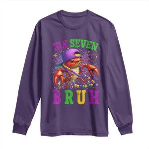 67 Mardi Gras Long Sleeve Shirt Funny Crawfish Six Seven Bruh Meme TS14 Purple Print Your Wear