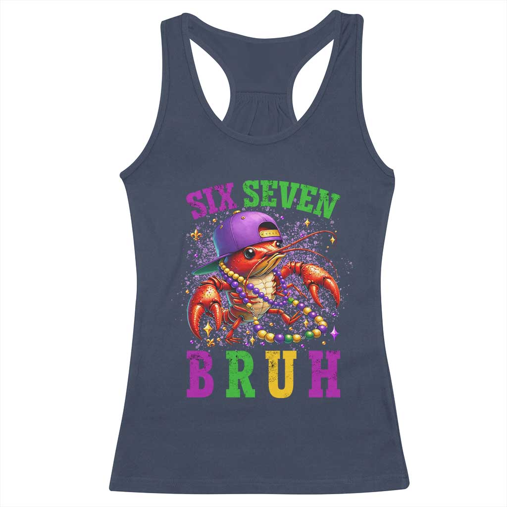 67 Mardi Gras Racerback Tank Top Funny Crawfish Six Seven Bruh Meme TS14 Navy Print Your Wear