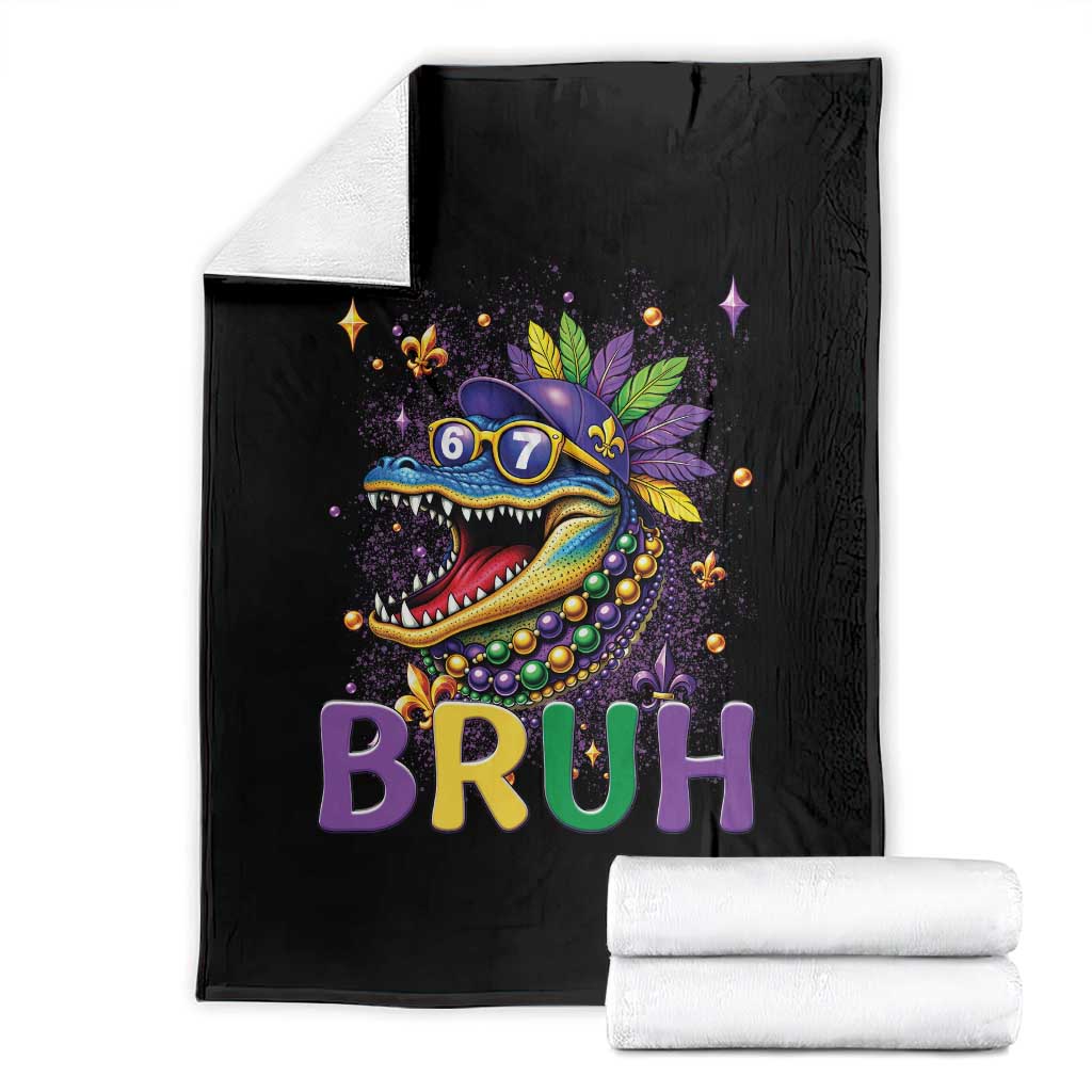 67 Mardi Gras Throw Blanket Funny Alligator Six Seven Bruh Meme TS14 Black Print Your Wear