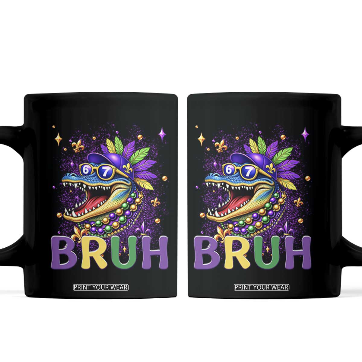67 Mardi Gras Coffee Mug Funny Alligator Six Seven Bruh Meme TS14 Black Print Your Wear