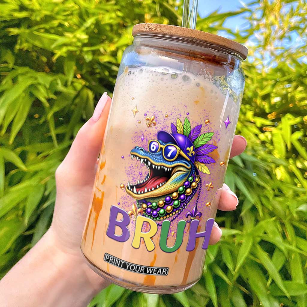 67 Mardi Gras Glass Can Funny Alligator Six Seven Bruh Meme TS14 Black Print Your Wear