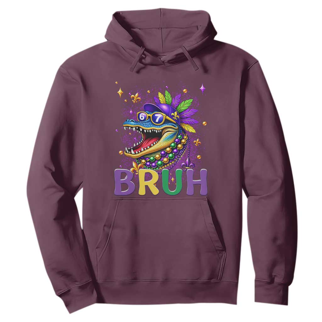 67 Mardi Gras Hoodie Funny Alligator Six Seven Bruh Meme TS14 Maroon Print Your Wear