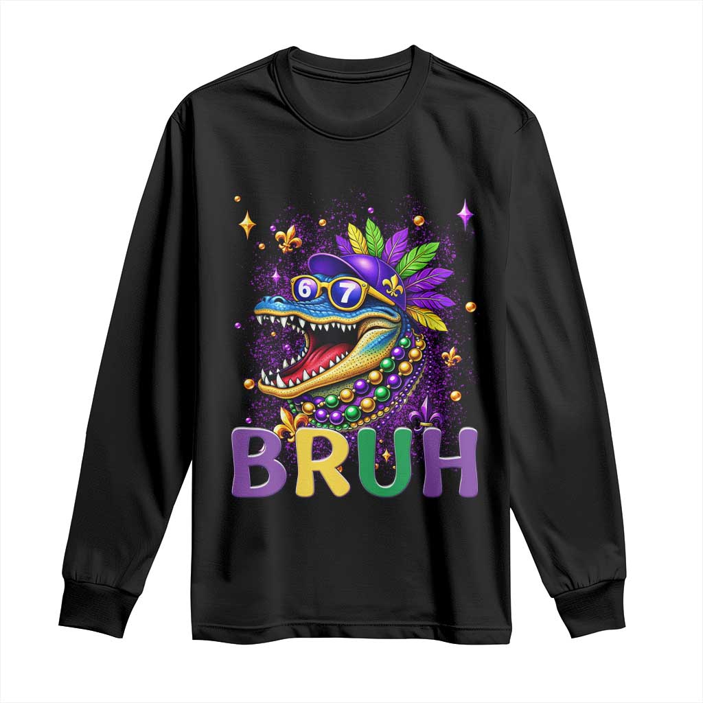 67 Mardi Gras Long Sleeve Shirt Funny Alligator Six Seven Bruh Meme TS14 Black Print Your Wear