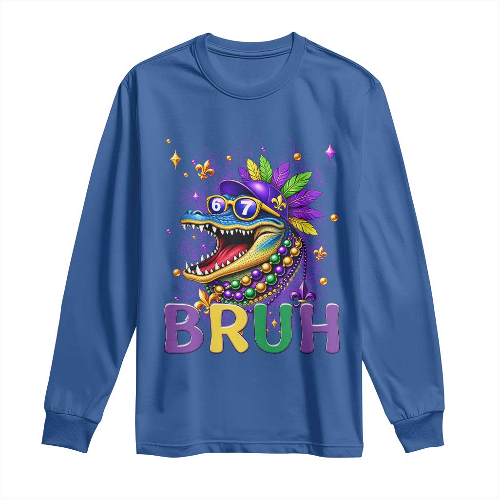 67 Mardi Gras Long Sleeve Shirt Funny Alligator Six Seven Bruh Meme TS14 Royal Blue Print Your Wear