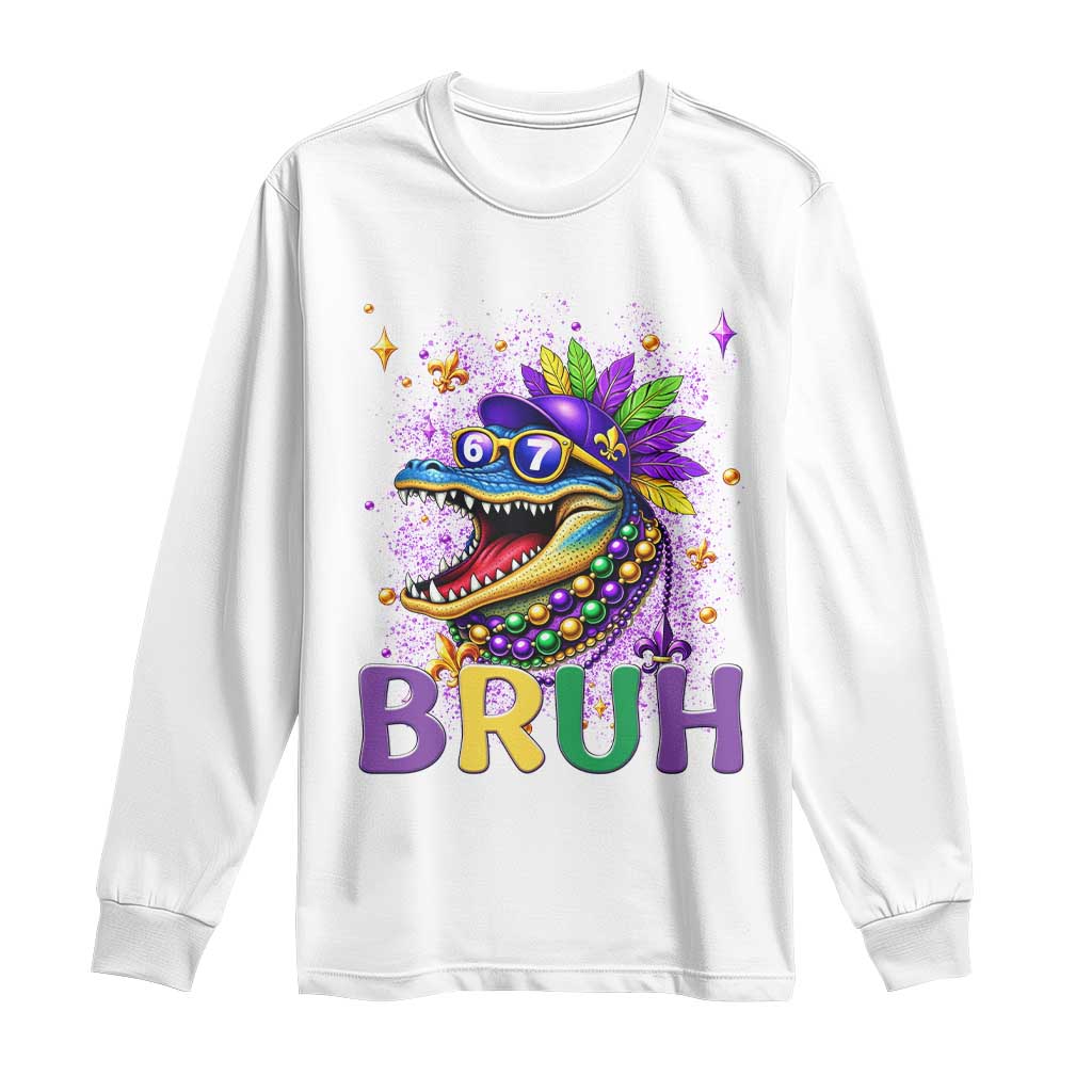 67 Mardi Gras Long Sleeve Shirt Funny Alligator Six Seven Bruh Meme TS14 White Print Your Wear