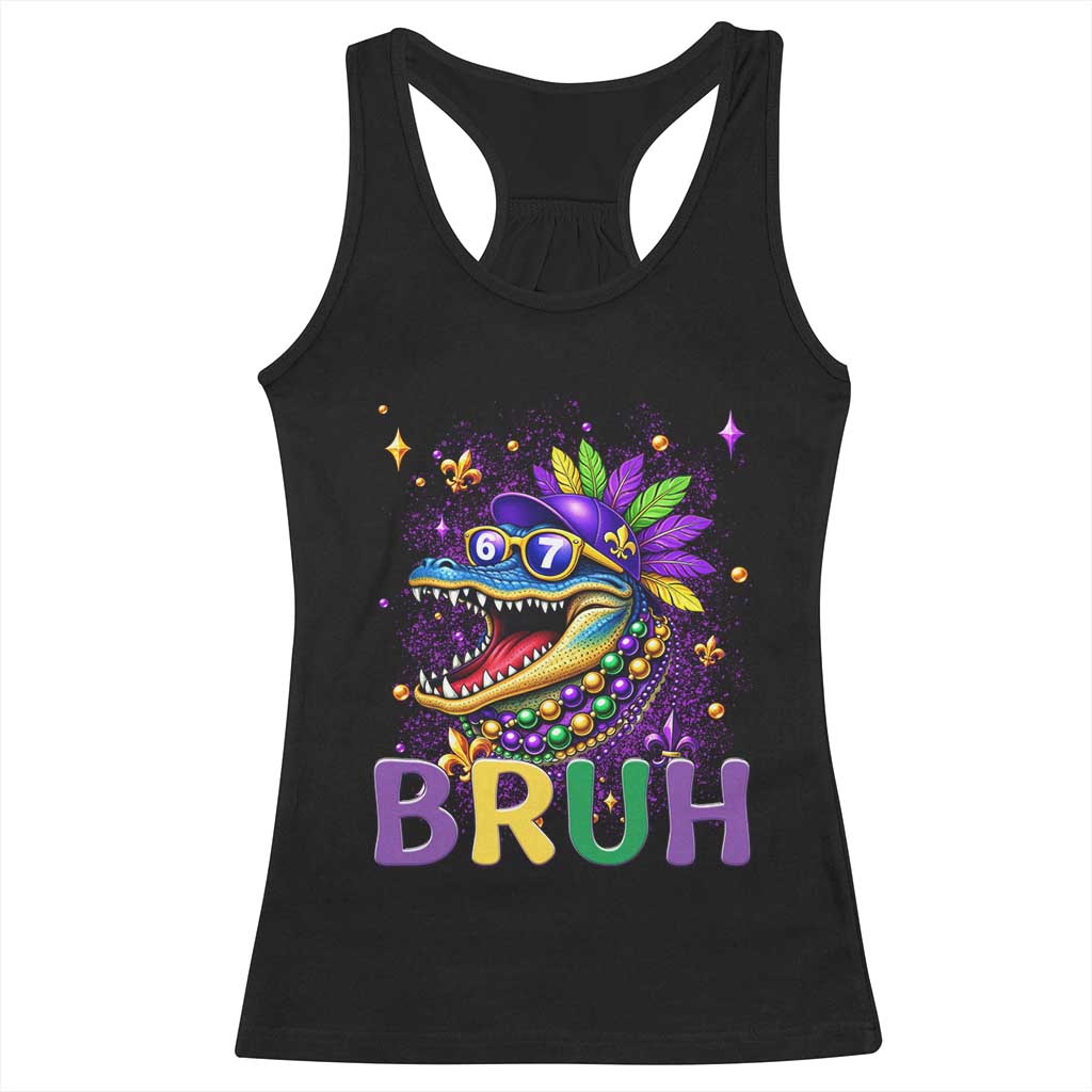 67 Mardi Gras Racerback Tank Top Funny Alligator Six Seven Bruh Meme TS14 Black Print Your Wear