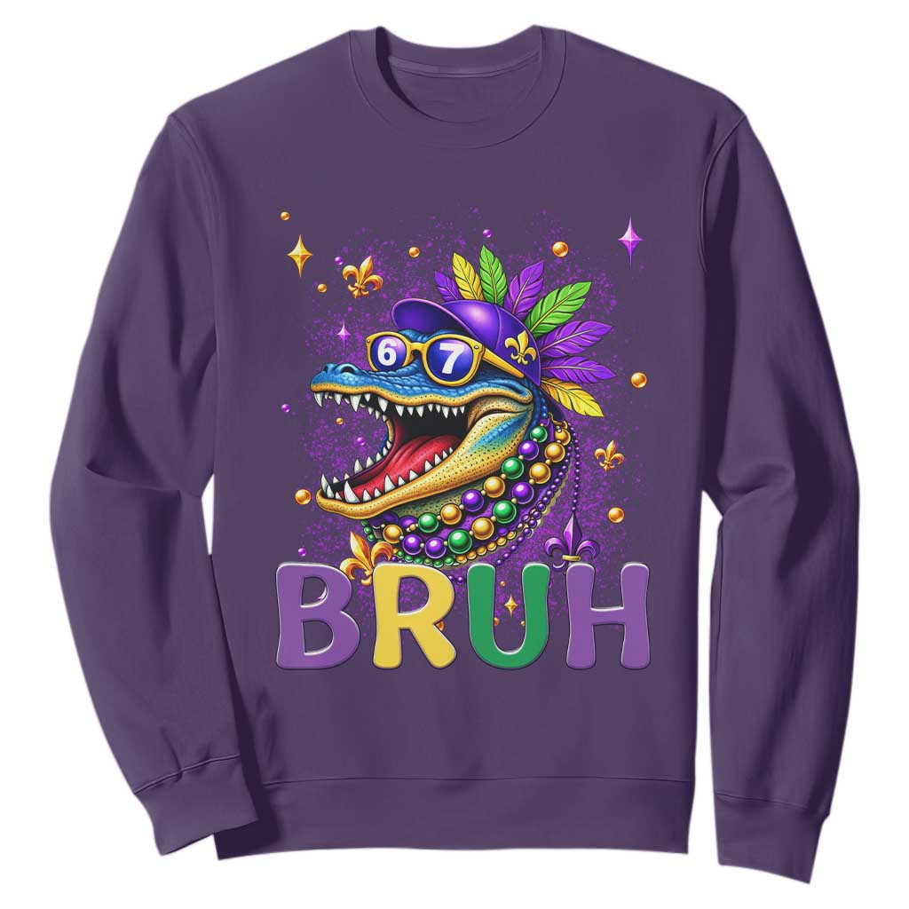 67 Mardi Gras Sweatshirt Funny Alligator Six Seven Bruh Meme TS14 Purple Print Your Wear